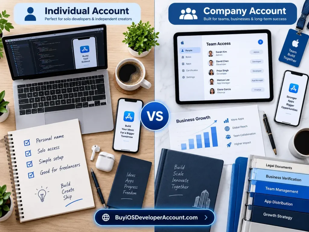 Top-down visual comparison of individual development and organization paperwork with team access