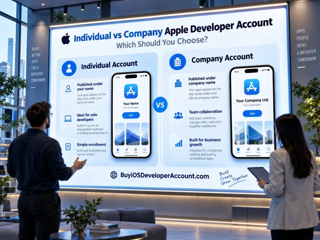 Business presentation-board comparison of individual and company Apple Developer accounts